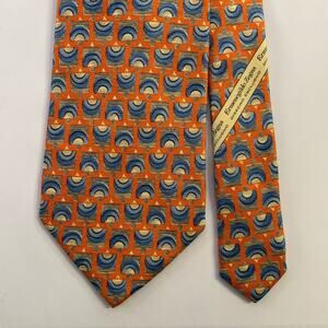 ERMENEGILDO ZEGNA One Size Orange Blue Abstract Silk Tie